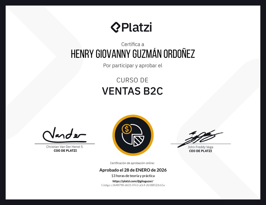Diploma del Curso de Ventas B2C