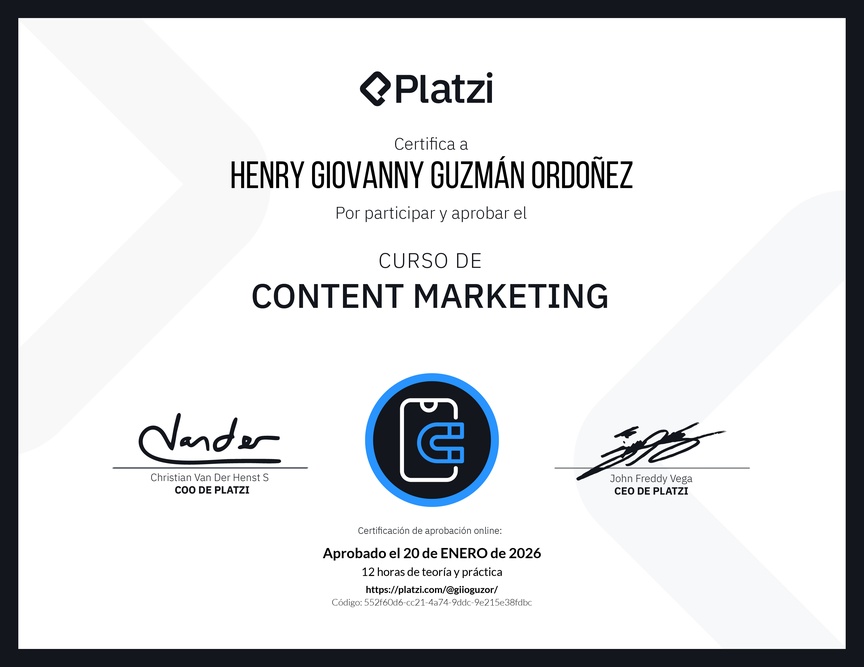 Diploma del Curso de Content Marketing