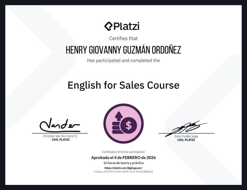 Diploma del Curso de Inglés para Ventas