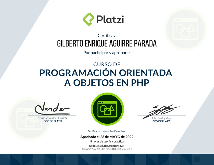 Diploma del Curso de Programación Orientada a Objetos en PHP