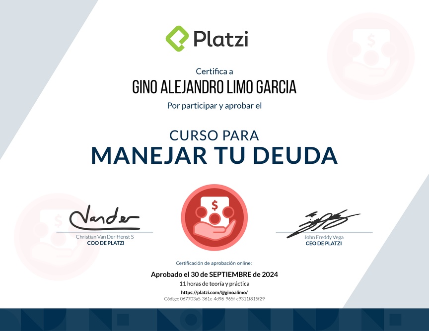 Diploma del Curso de Manejo de Crédito Personal y Deuda