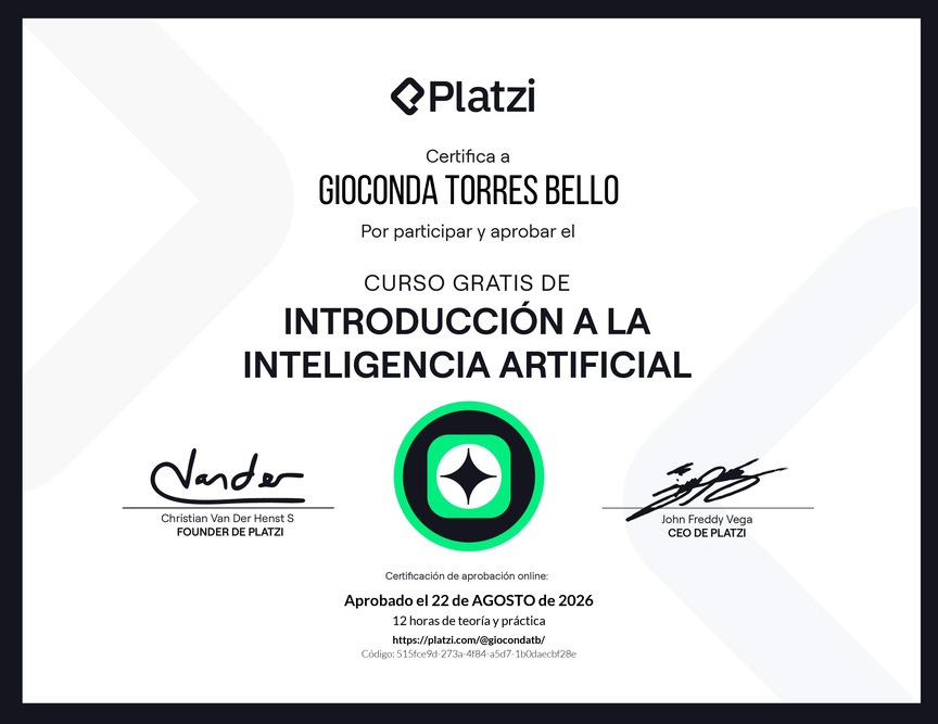 Diploma del Curso Gratis de Introducción a la Inteligencia Artificial