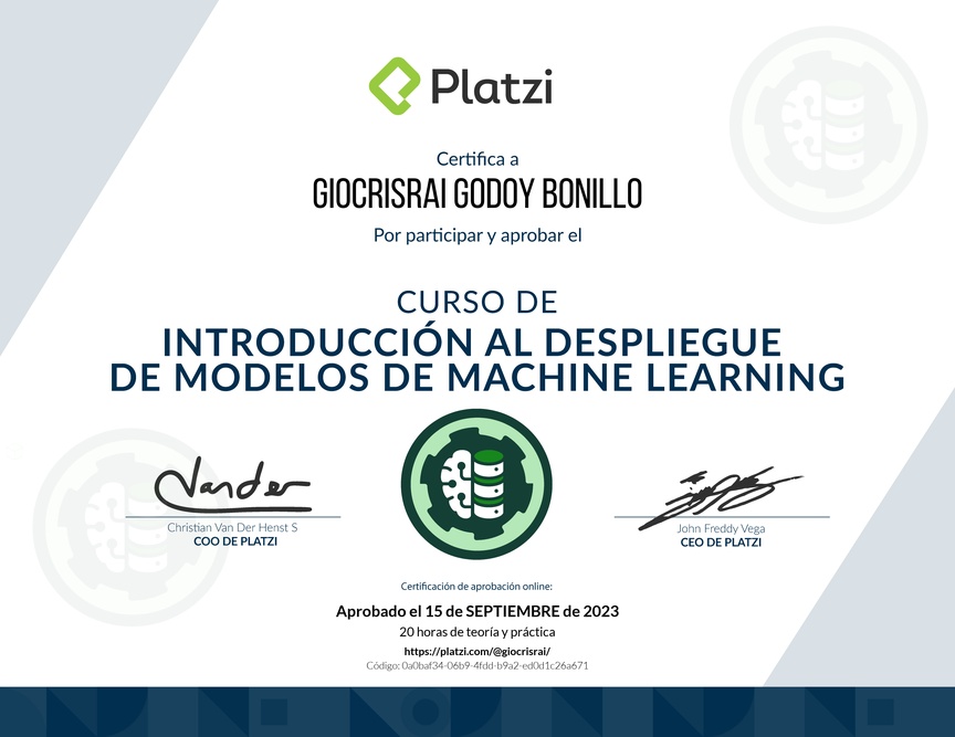 Diploma del Curso de Introducción al Despliegue de Modelos de Machine Learning