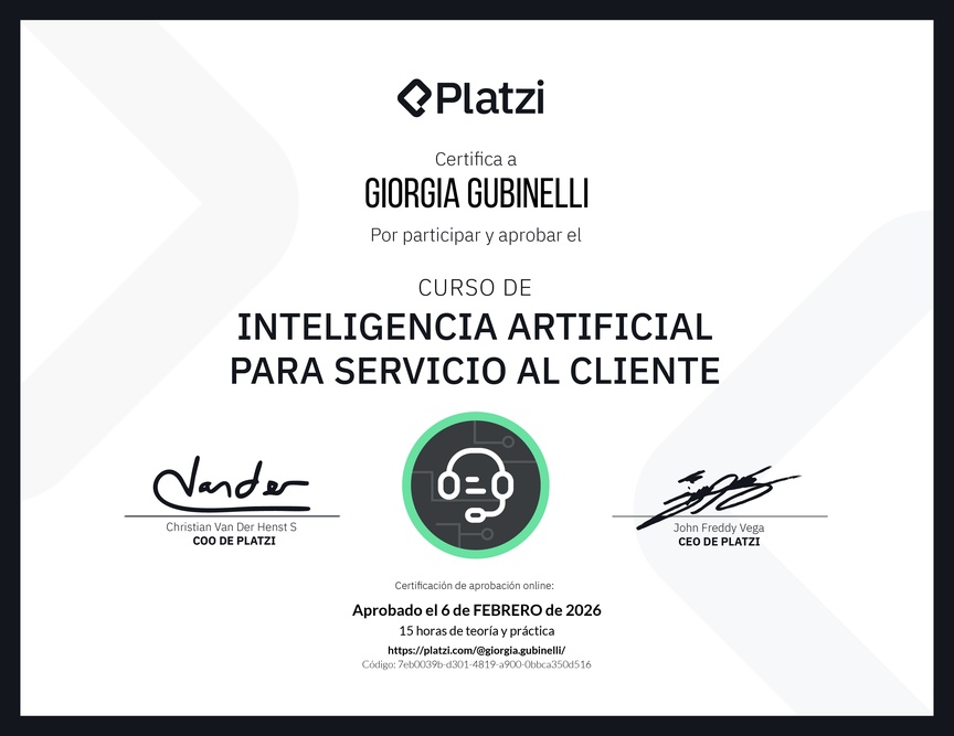 Diploma del Curso de Inteligencia Artificial para Servicio al Cliente