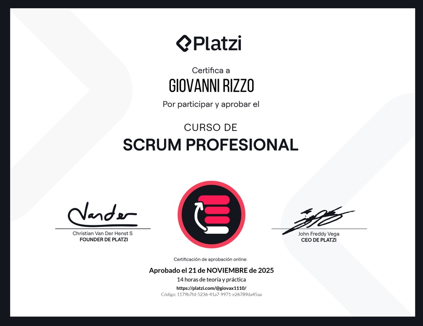Diploma del Curso de Scrum Profesional