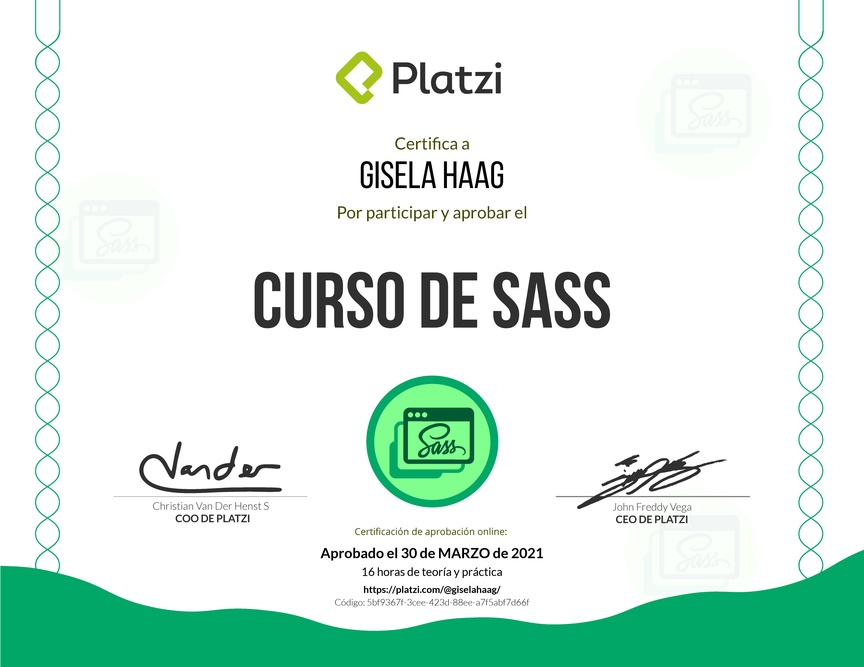 Diploma del Curso de Sass 2018