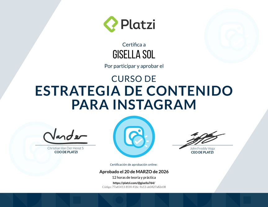Diploma del Curso de Estrategia de Contenido para Instagram