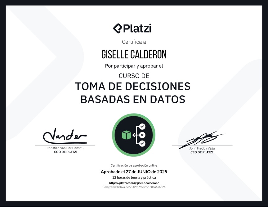 Diploma del Curso de Toma de Decisiones Basadas en Datos