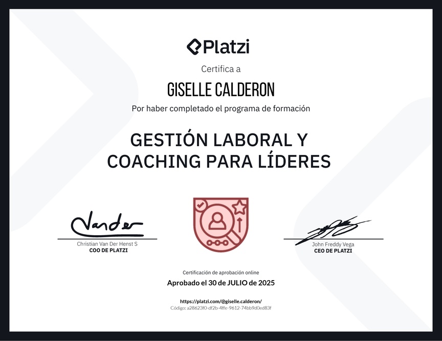 Diploma de la Ruta de Aprendizaje de Gestión Laboral y Coaching para Líderes