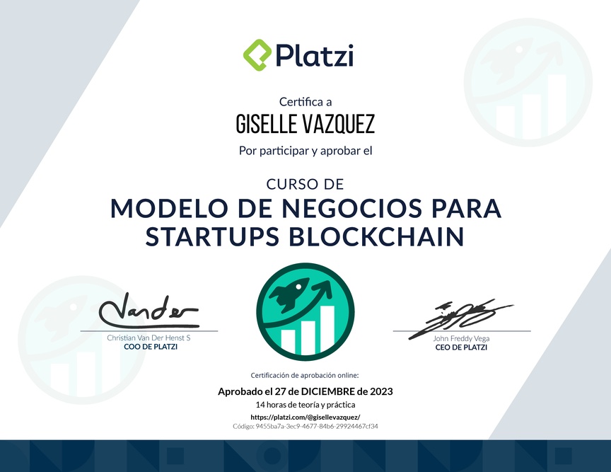 Diploma del Curso de Modelo de Negocio para Startups Blockchain