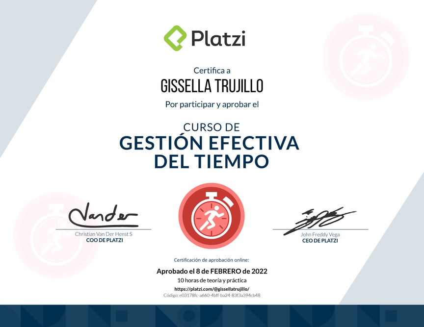 Diploma del Curso de Gestión Efectiva del Tiempo