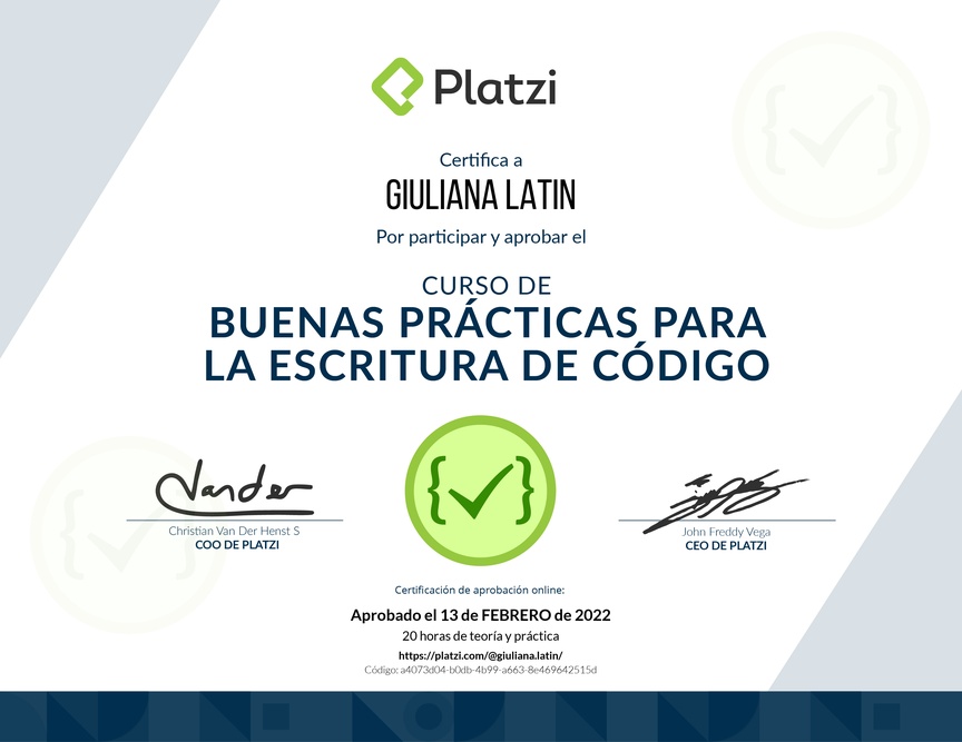 Diploma del Curso de Patrones de Diseño y Buenas Prácticas en PHP