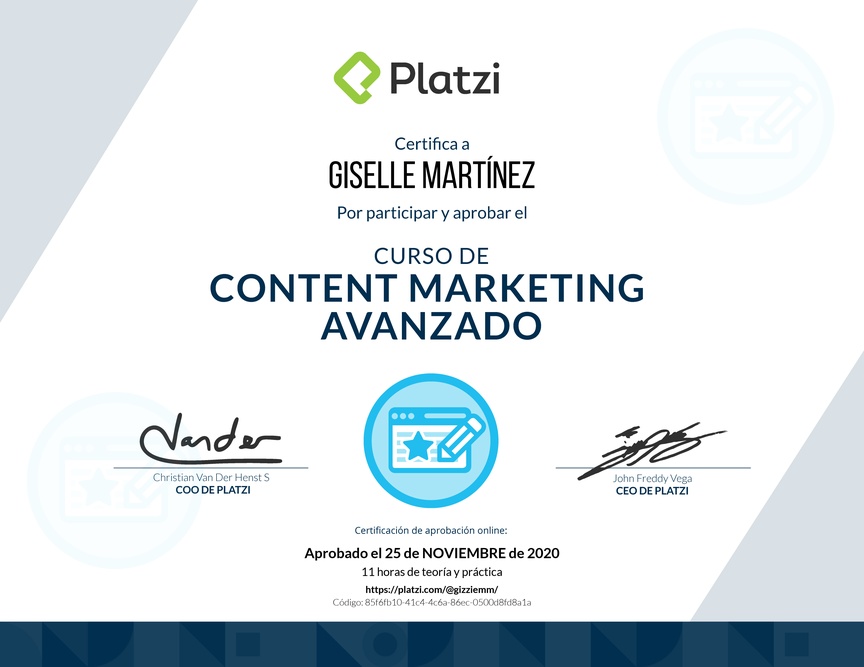 Diploma del Curso de Desarrollo de Estrategias de Content Marketing