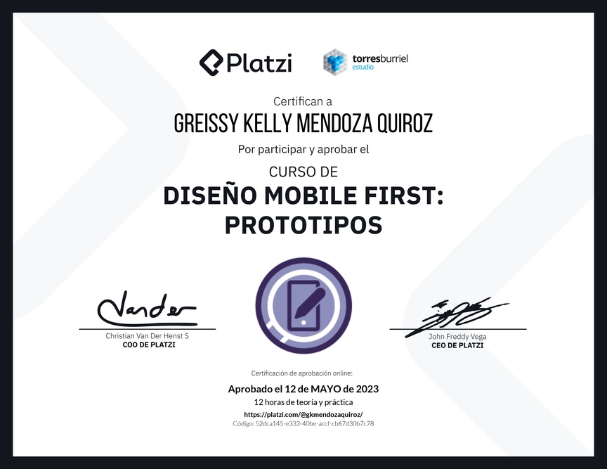 Diploma del Curso de Diseño Mobile First: Prototipos