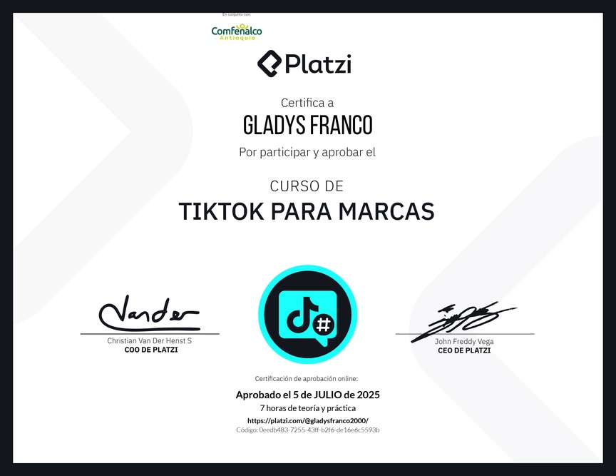 Diploma del Curso de Optimización de Estrategias de Marca en TikTok