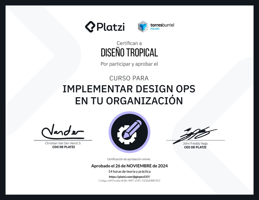 Diploma del Curso para Implementar Design Ops en tu organización