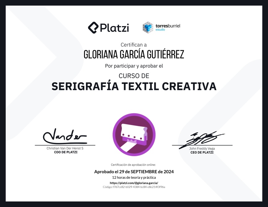 Diploma del Curso de Serigrafía Textil Creativa