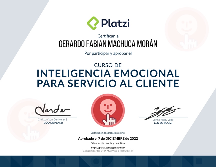 Diploma del Curso de Inteligencia Emocional para Servicio al Cliente