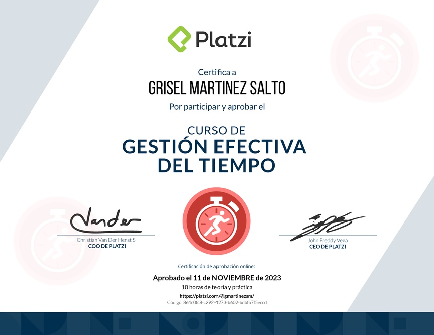 Diploma del Curso de Gestión Efectiva del Tiempo