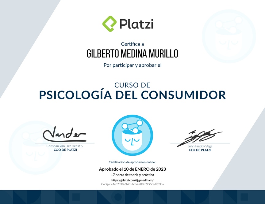 Diploma del Curso de Psicología del Consumidor