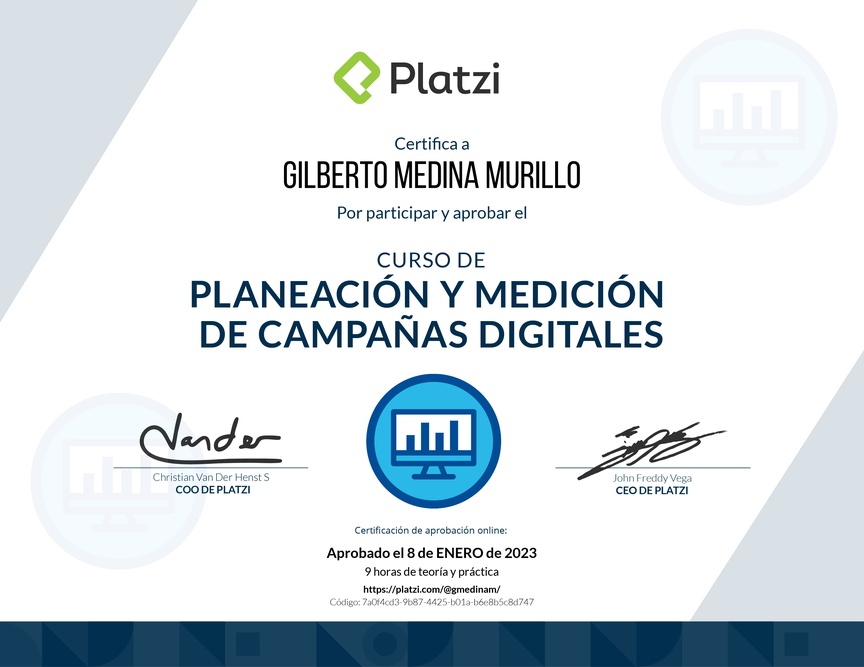 Diploma del Curso de Planeación y Medición de Campañas Digitales