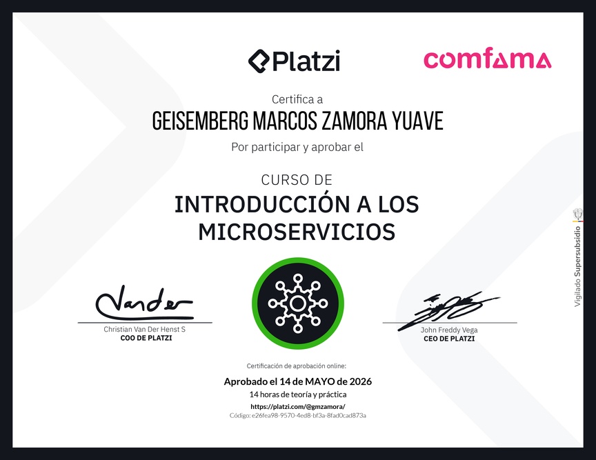 Diploma del Curso de Introducción a los Microservicios