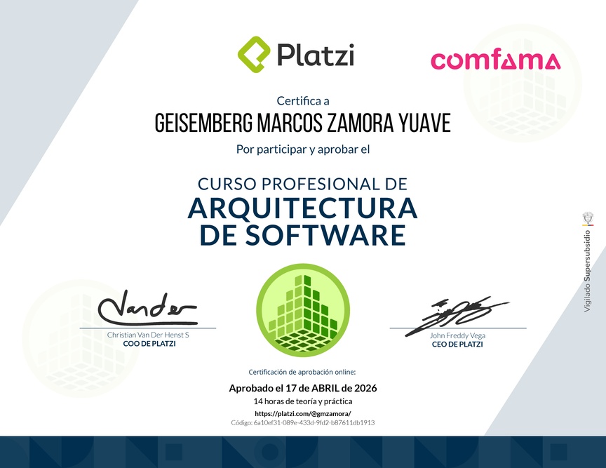 Diploma del Curso Profesional de Arquitectura de Software