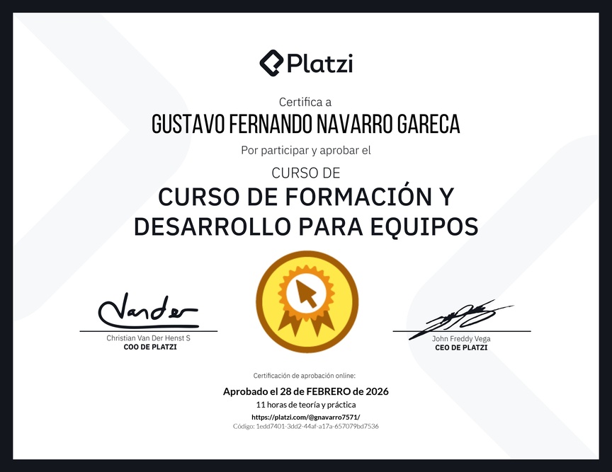Diploma del Curso de Formación y Desarrollo para Equipos