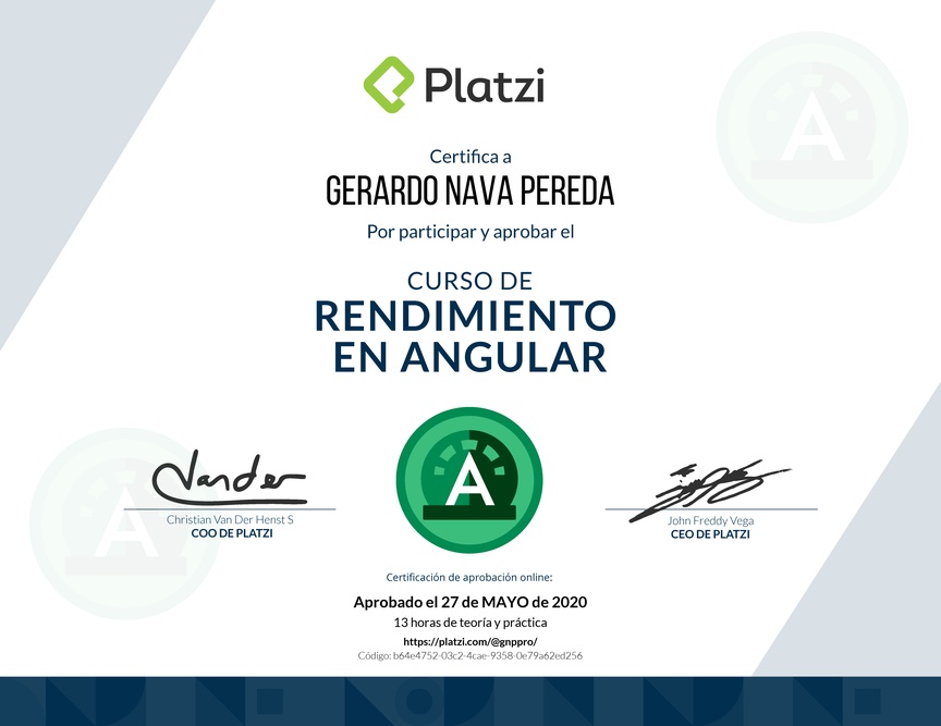 Diploma del Curso de Rendimiento en Angular