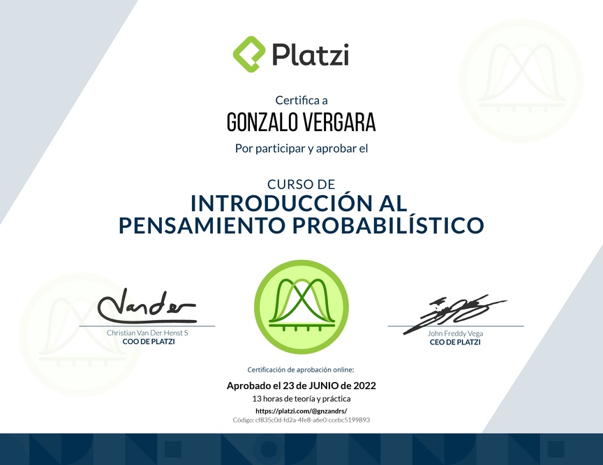 Diploma del Curso de Introducción al Pensamiento Probabilístico