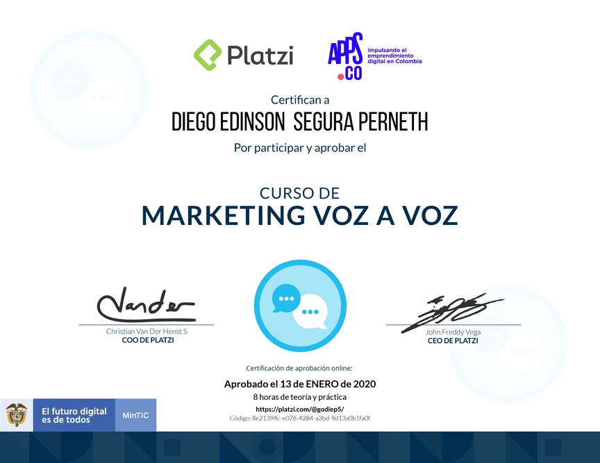 Diploma del Curso de Marketing Voz a Voz