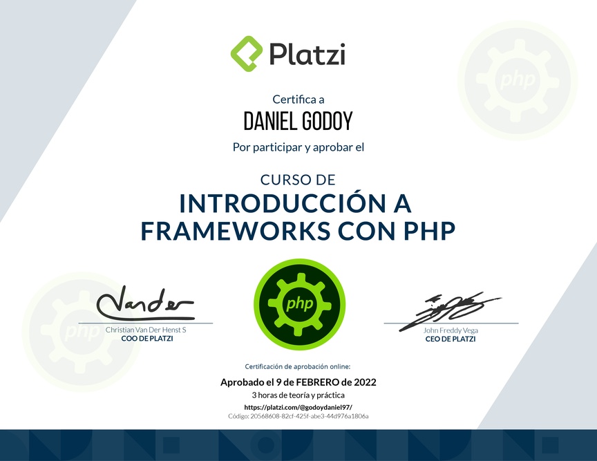 Diploma del Curso de Introducción a Frameworks de PHP