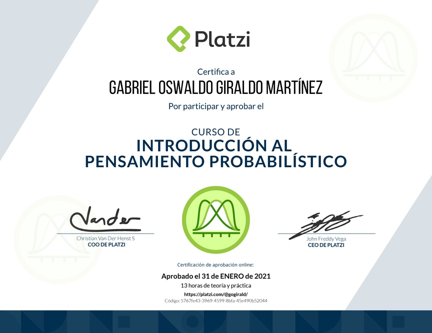 Diploma del Curso de Introducción al Pensamiento Probabilístico