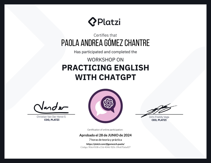 Diploma del Curso de Inglés Práctico con ChatGPT