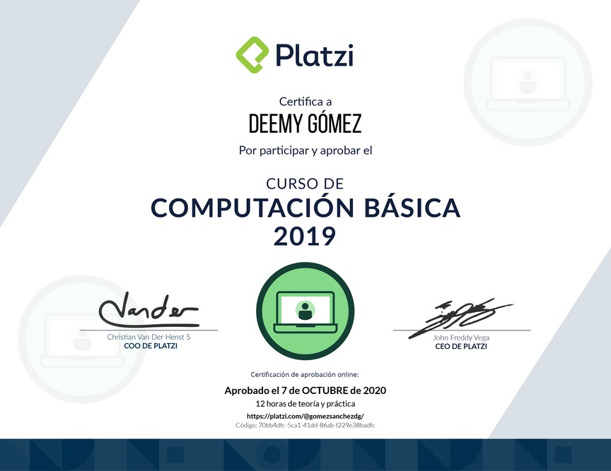 Diploma del Curso de Computación Básica