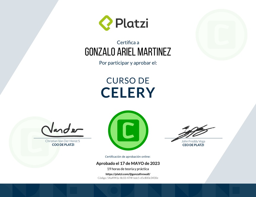 Diploma del Curso de Celery 4