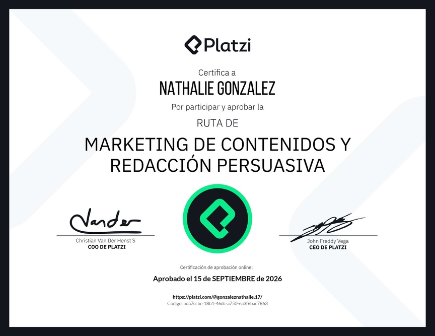 Diploma de la Ruta de Aprendizaje de Marketing de Contenidos y Redacción Persuasiva