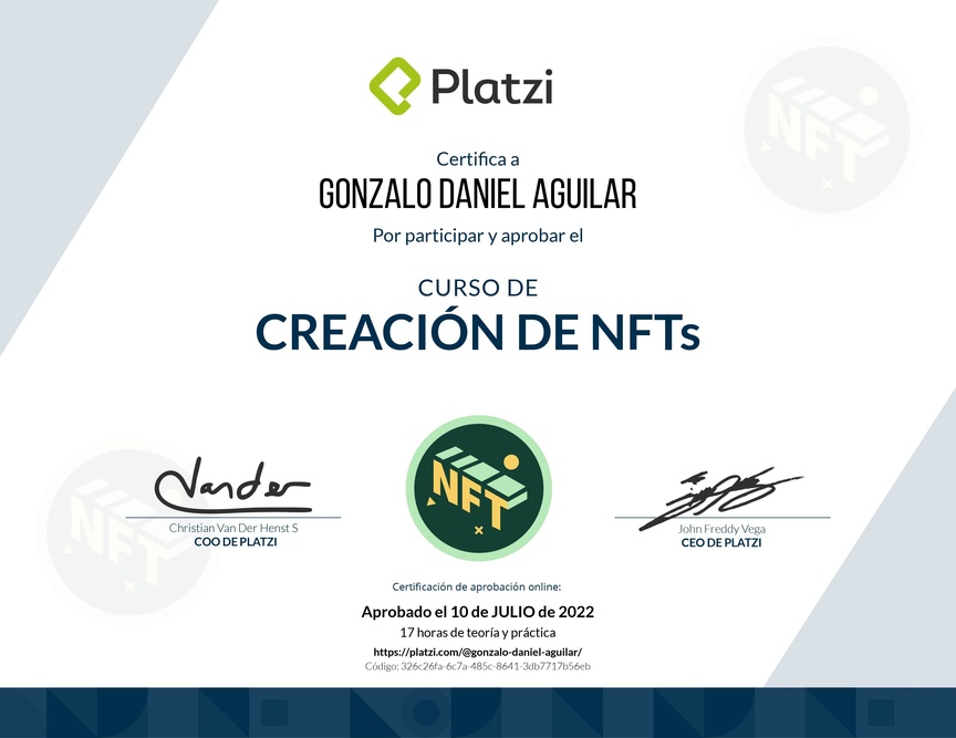 Diploma del Curso de Creación de NFT