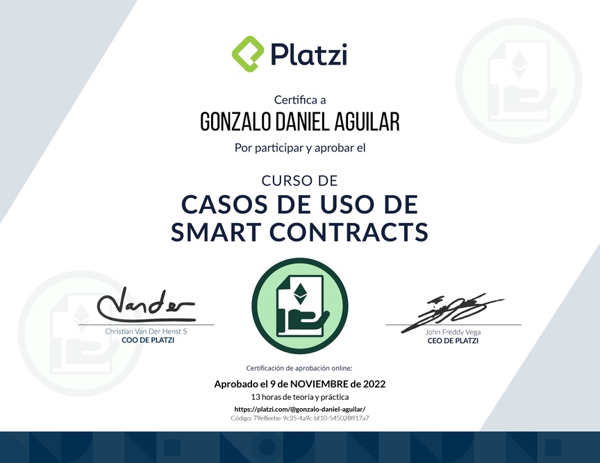 Diploma del Curso de Casos de Uso de Smart Contracts
