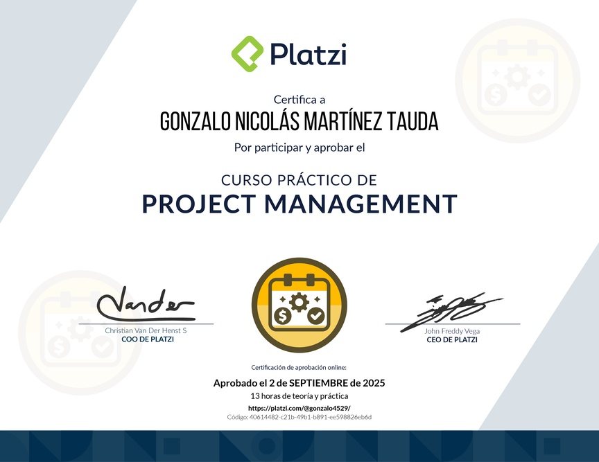 Diploma del Curso Práctico de Project Management