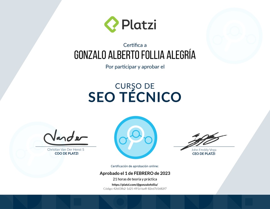 Diploma del Curso de Optimización de SEO Técnico