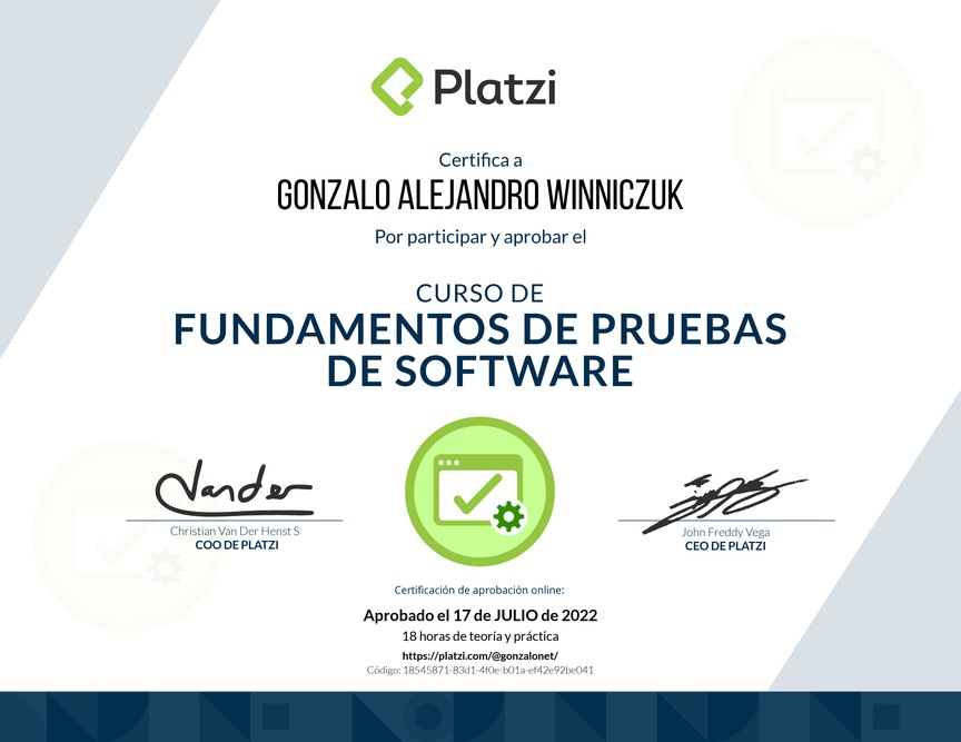 Diploma del Curso de Fundamentos de Pruebas de Software