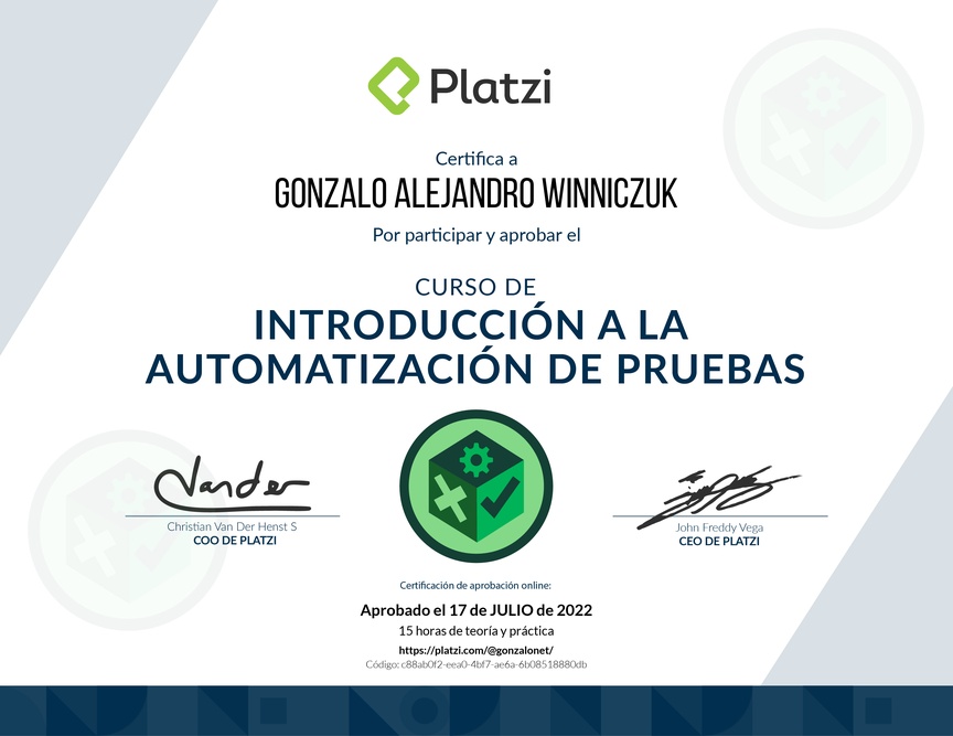 Diploma del Curso de Introducción a la Automatización de Pruebas