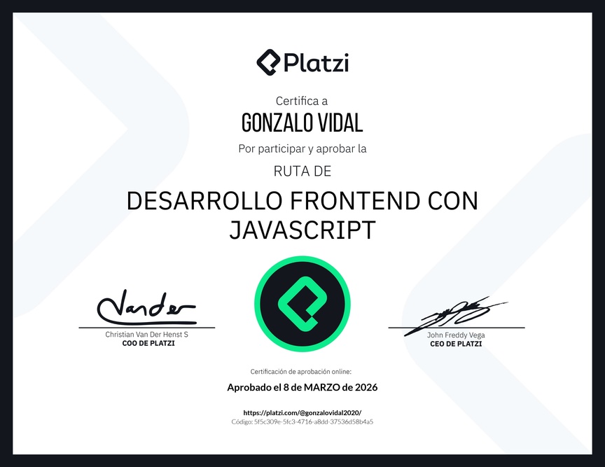 Diploma de la Ruta de Aprendizaje de Desarrollo Frontend con JavaScript