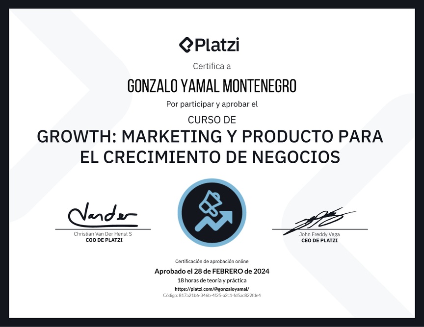 Diploma del Curso de Growth: Marketing y Producto para el Crecimiento de Negocios