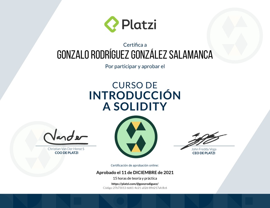 Diploma del Curso de Introducción a Solidity