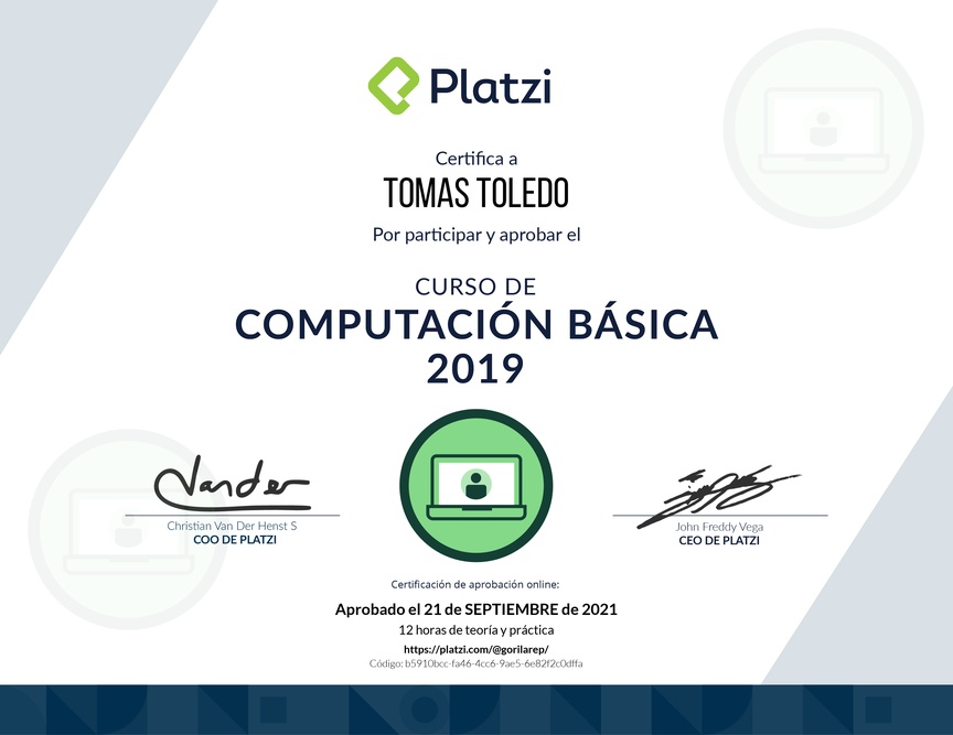 Diploma del Curso de Computación Básica