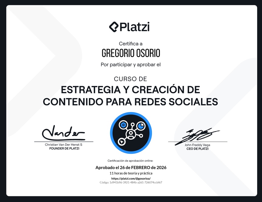 Diploma del Curso de Estrategia y Creación de Contenido para Redes Sociales
