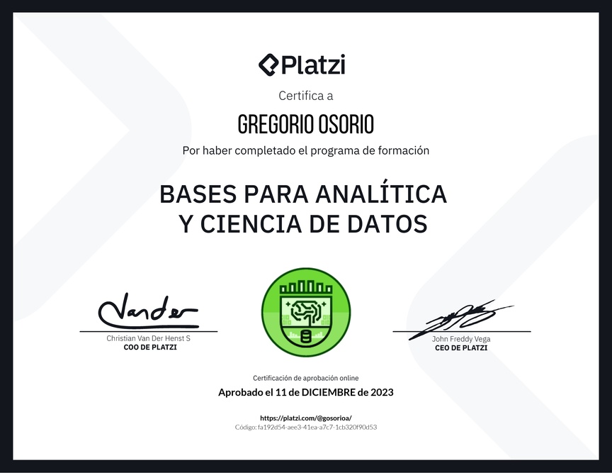 Diploma de la Ruta de Aprendizaje de Bases para Analítica y Ciencia de Datos