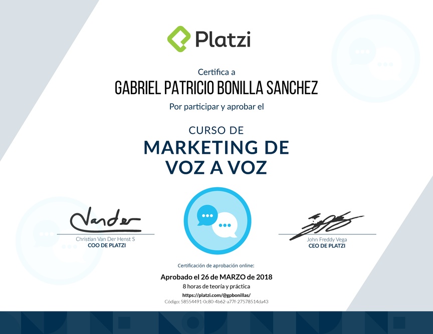 Diploma del Curso Gratis de Marketing Voz a Voz 2016